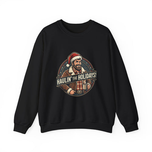 Haulin' the Holidays Crewneck Sweatshirt — Vintage Santa Trucker Christmas Sweater