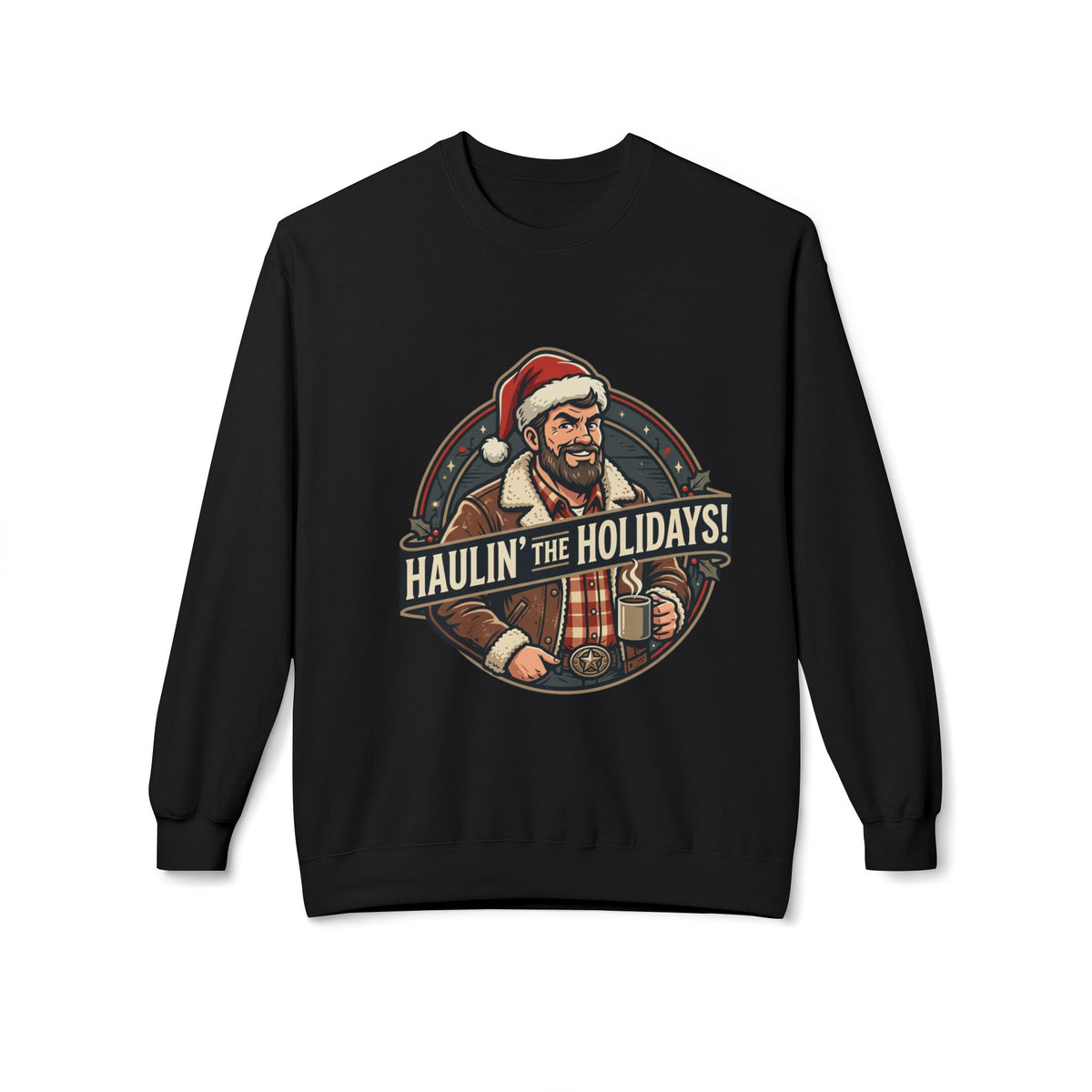 Copy of Haulin' the Holidays Santa Trucker Crewneck Sweatshirt | Christmas Plaid