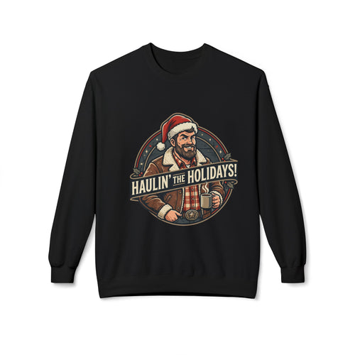 Copy of Haulin' the Holidays Santa Trucker Crewneck Sweatshirt | Christmas Plaid