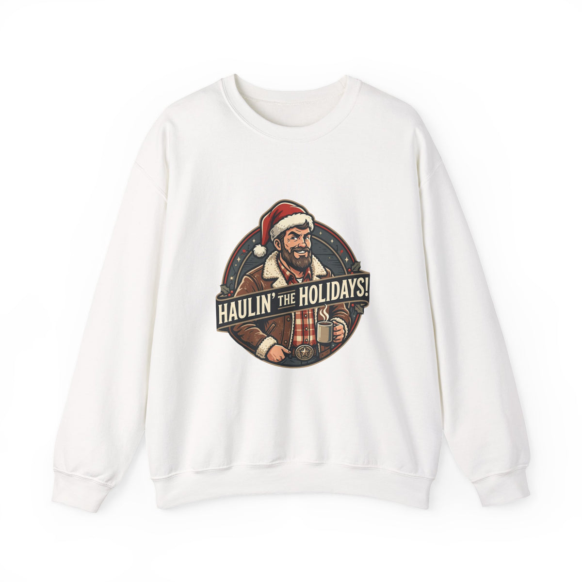 Haulin' the Holidays Crewneck Sweatshirt — Vintage Santa Trucker Christmas Sweater