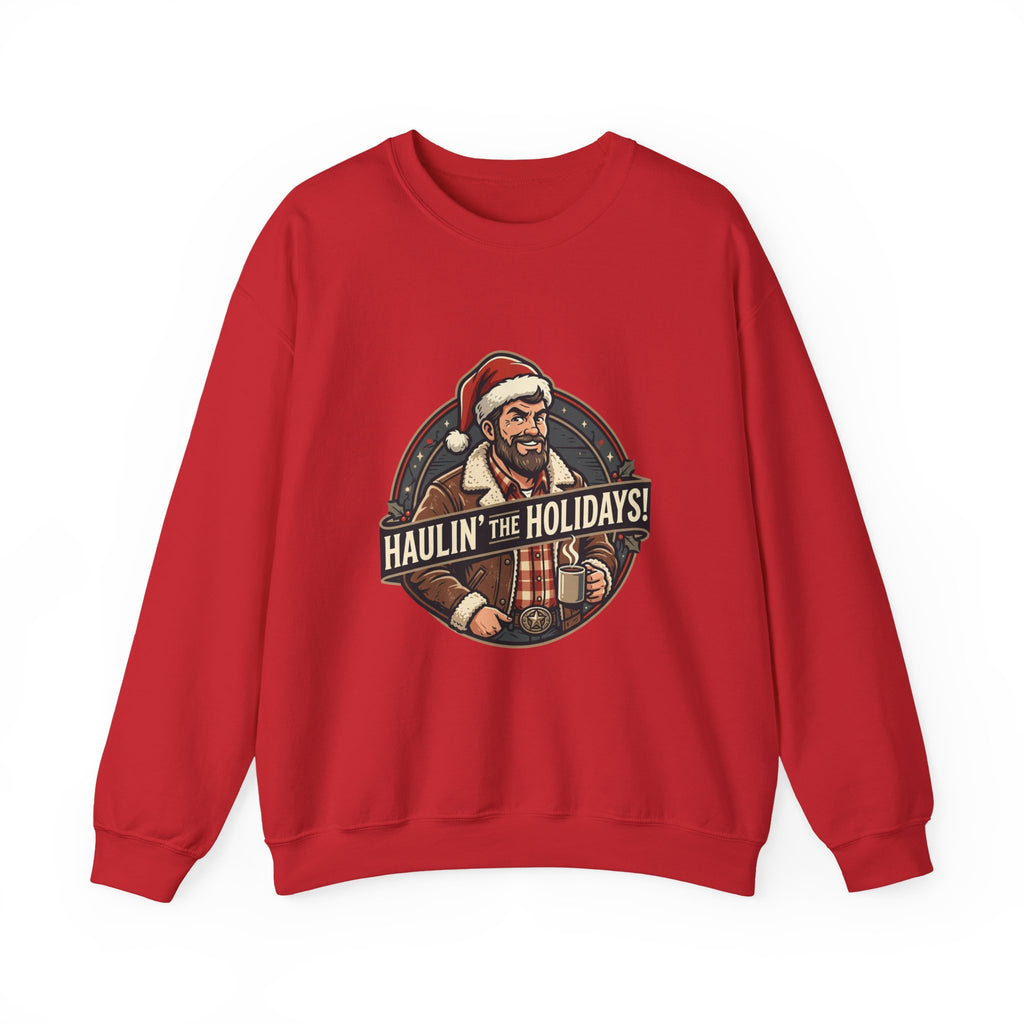 Haulin' the Holidays Crewneck Sweatshirt — Vintage Santa Trucker Christmas Sweater