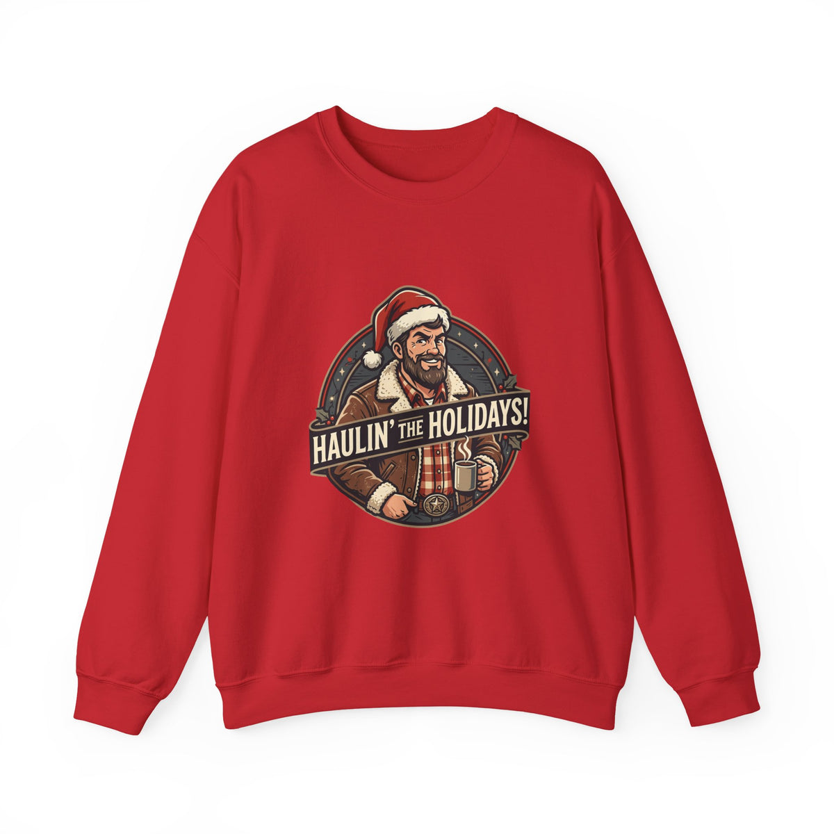 Haulin' the Holidays Crewneck Sweatshirt — Vintage Santa Trucker Christmas Sweater